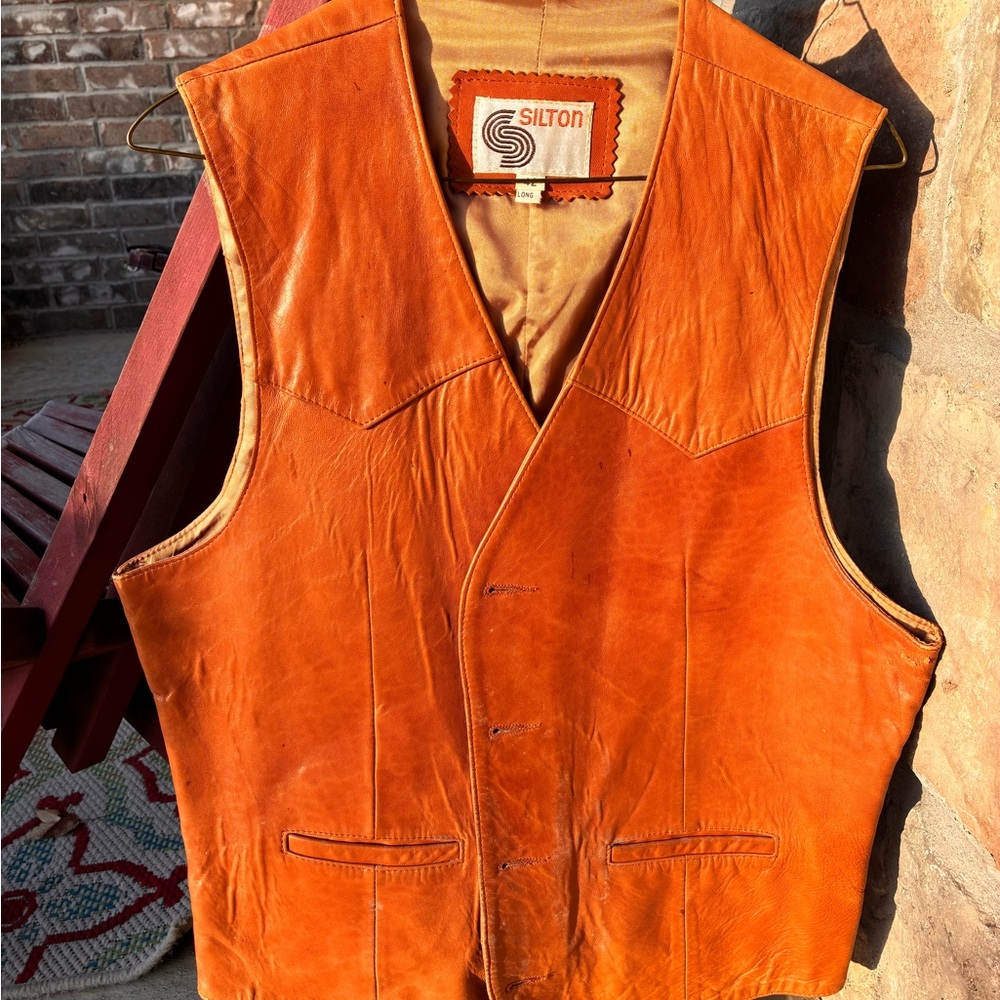 SILTON Men's Leather Vest - Tan / Rust